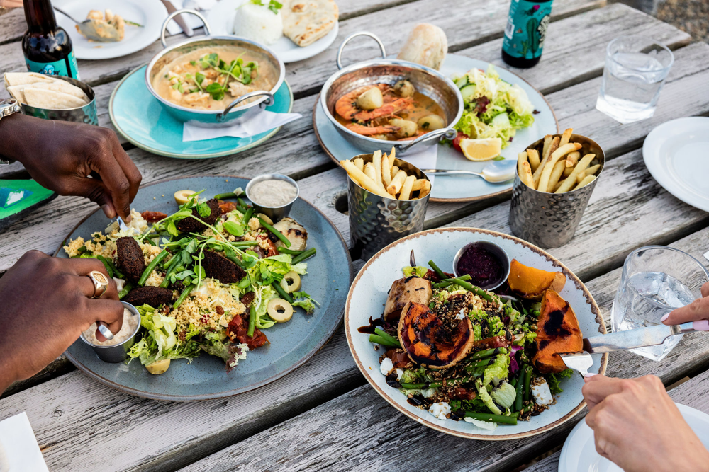 Food on the table at El Tico Beach Cantina restaurant