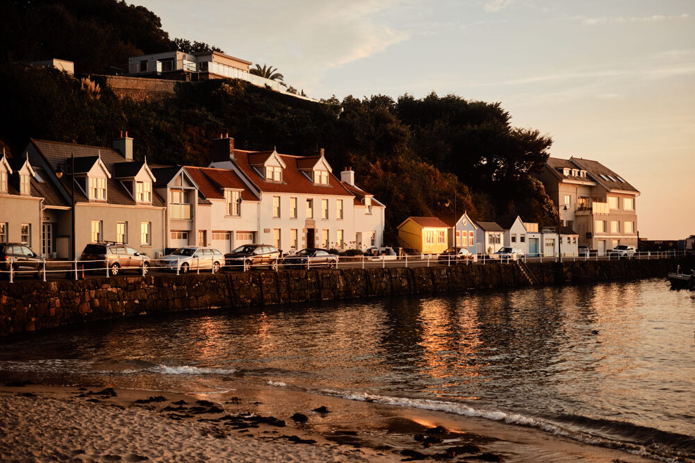 Rozel Bay shoreline at sunset