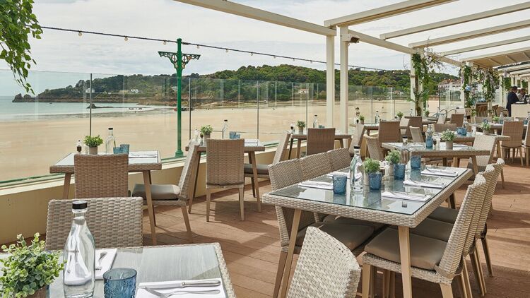 Terrace seating with beach view
